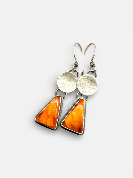 Spiney Oyster and sterling triangle earrings