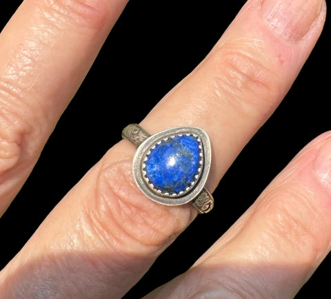 Lapis teardrop and silver ring