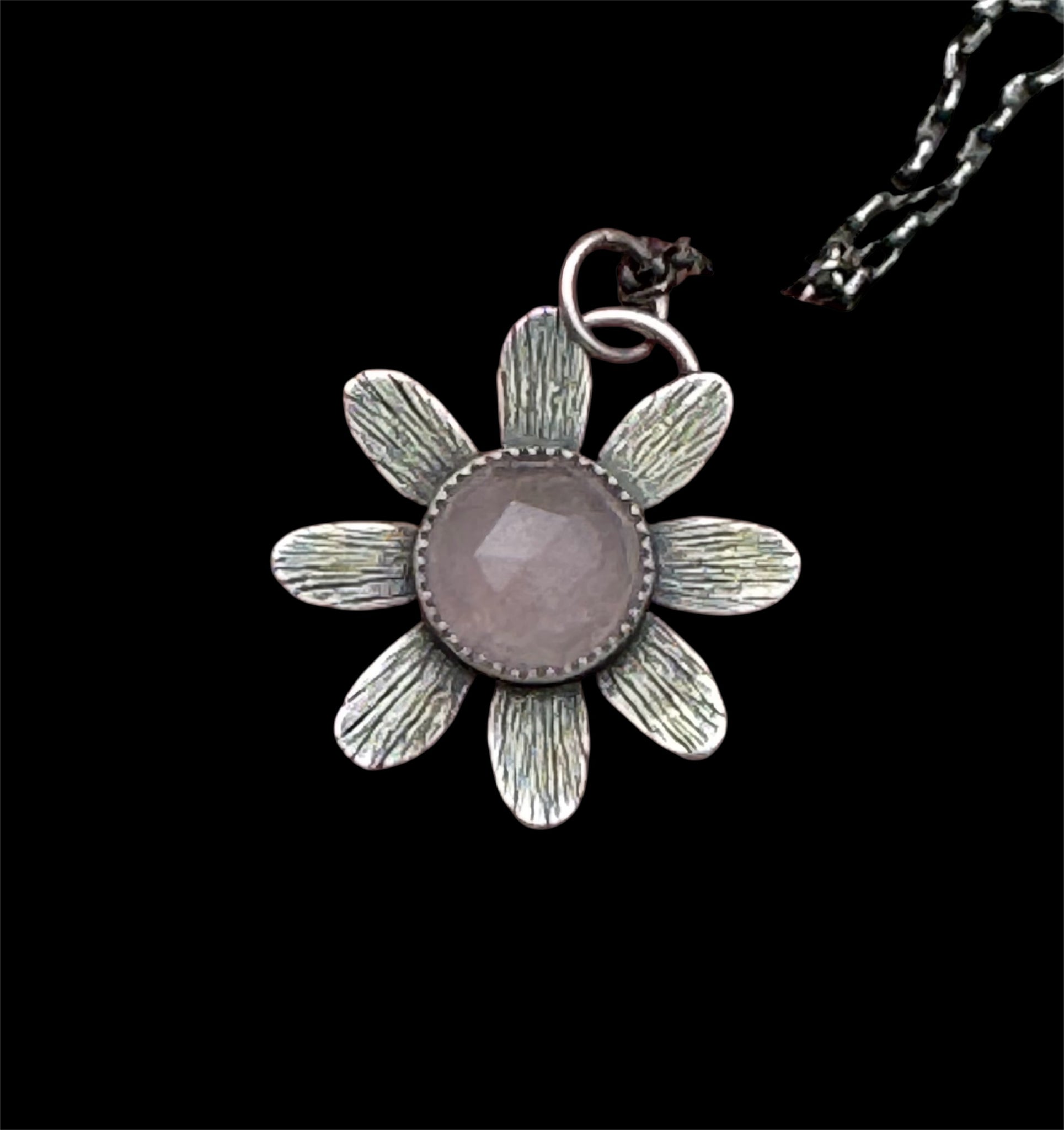 Pink chalcedony flower pendant