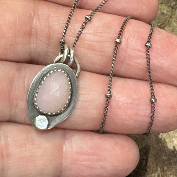 Pink opal sterling necklace