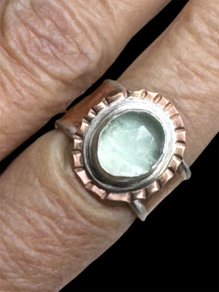 Fluorite, copper and silver ring