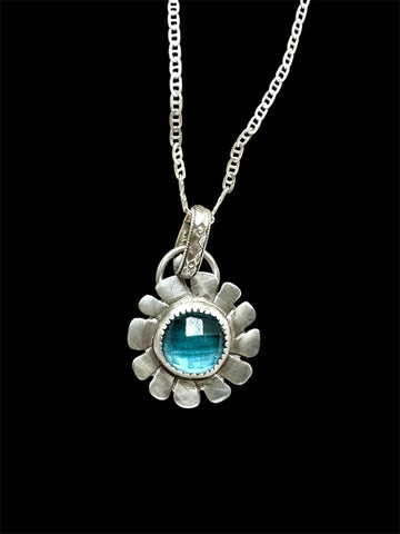 Blue topaz flower pendant