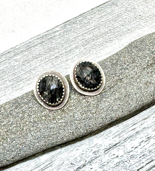 Tourmalinated quartz earring studs