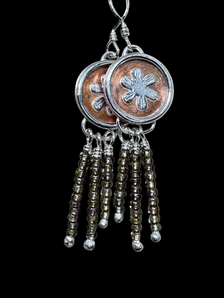 Czech seed bead and sterling dangle earrings