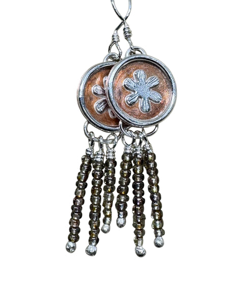Czech seed bead and sterling dangle earrings