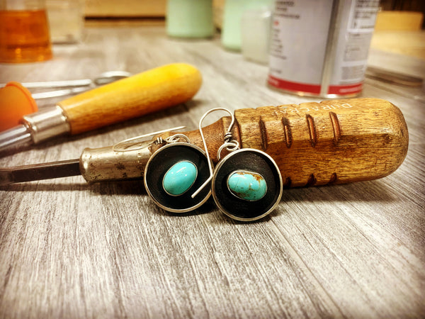 Nature inspired Turquoise with Sterling and fine silver handmade earrings