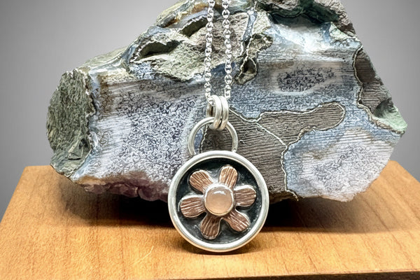Aventurine,Copper and sterling flower necklace