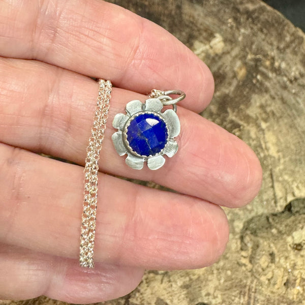 Tiny lapis flower pendant