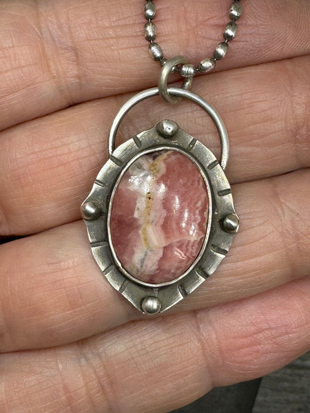 Rhodochrosite and sterling pendant