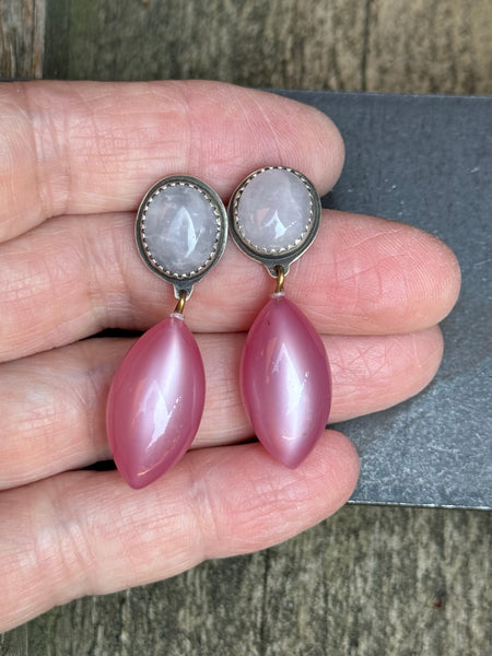 Rose quartz and vintage lucite earrings