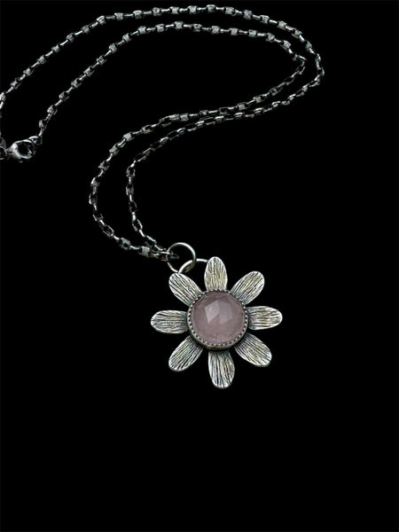 Pink chalcedony flower pendant