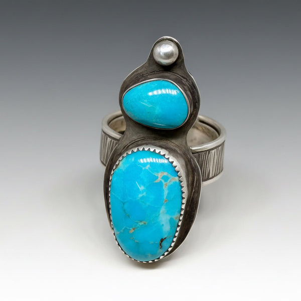 Double Turquoise and silver ring