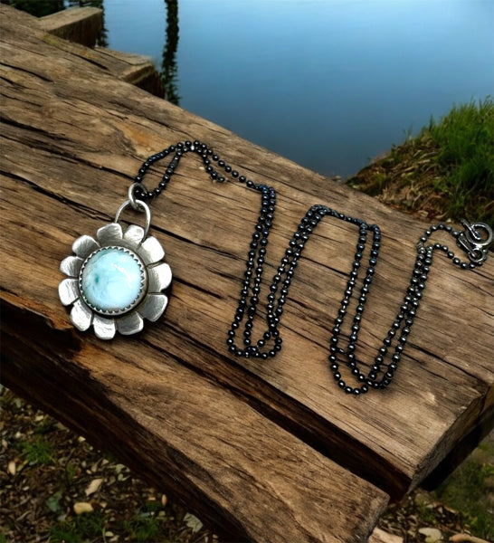 Larimar flower pendant