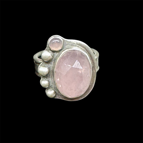 Rose quartz and silver ring