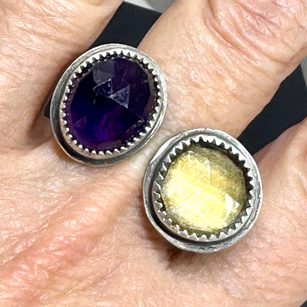 Amethyst and citrine double silver ring