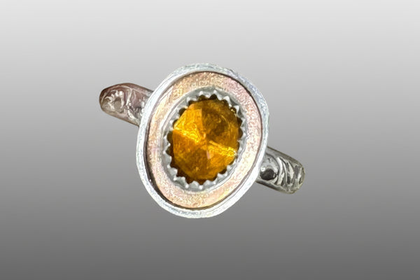 Citrine, copper and silver ring