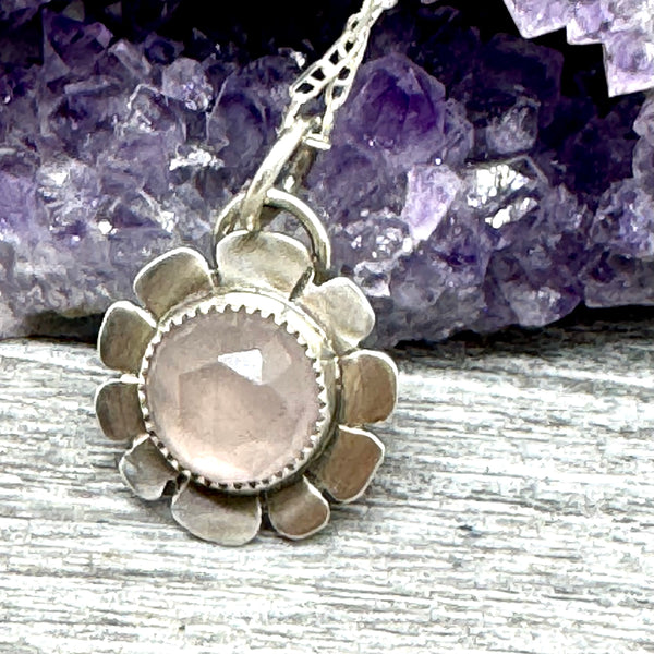 Rose quartz flower pendant