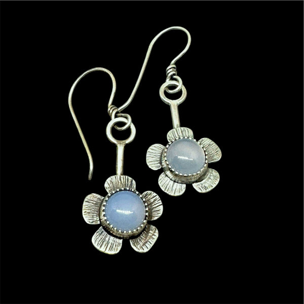 Blue chalcedony flower dangle earrings