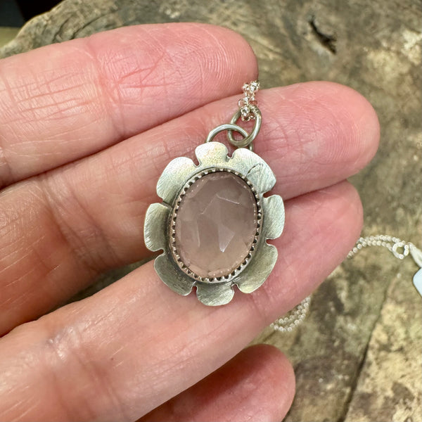 Rose quartz flower pendant