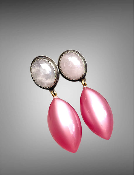 Rose quartz and vintage lucite earrings