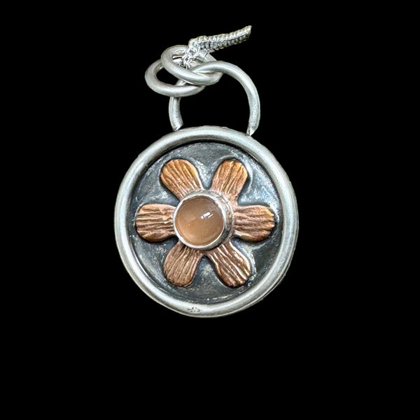 Aventurine,Copper and sterling flower necklace