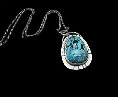 Ceremonial Kingman Turquoise silver pendant