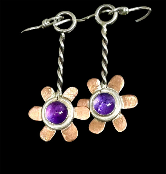 Copper and sterling dangle earrings