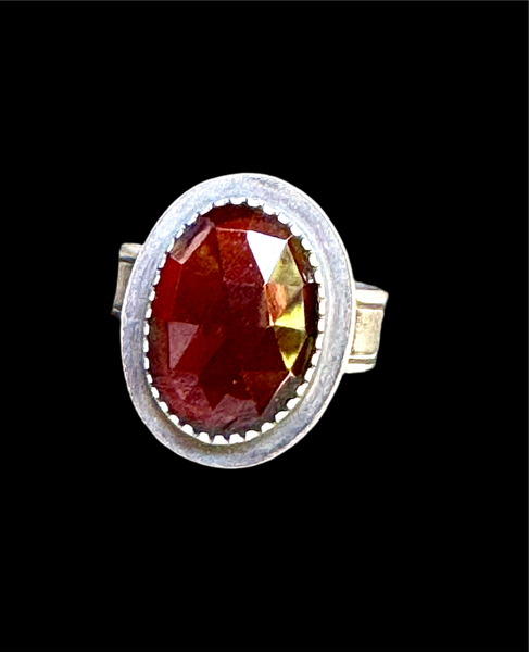 Rosecut garnet and sterling ring