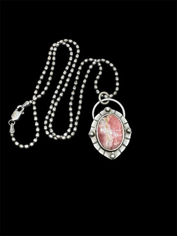 Rhodochrosite and sterling pendant