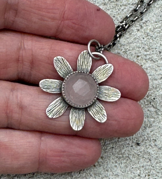 Pink chalcedony flower pendant
