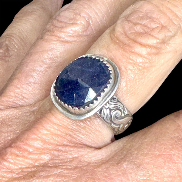 Blue sapphire and sterling ring