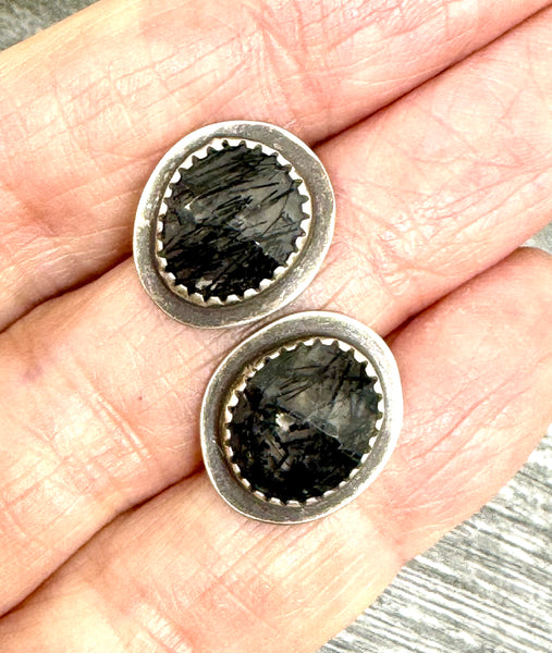 Tourmalinated quartz earring studs