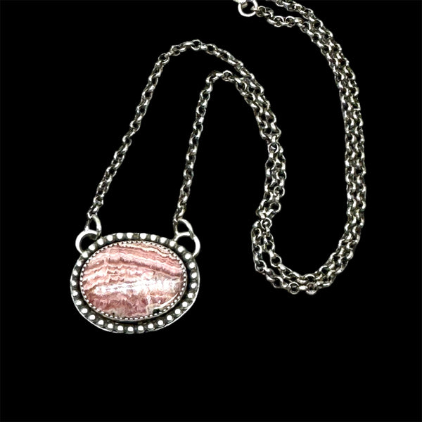 Rhodochrosite and sterling pendant