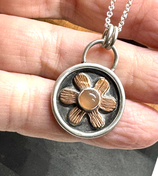 Aventurine,Copper and sterling flower necklace