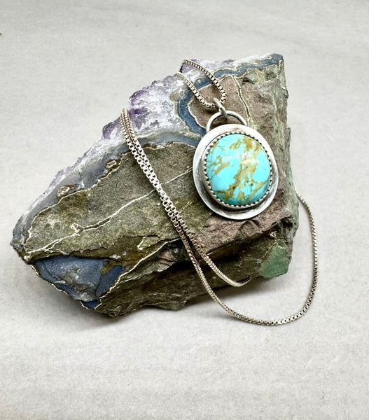 Desert sky Turquoise flower and silver pendant