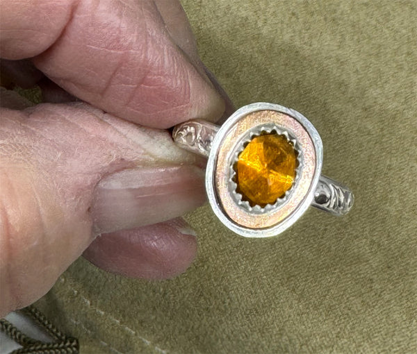 Citrine, copper and silver ring