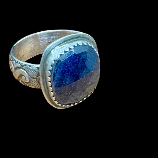 Blue sapphire and sterling ring
