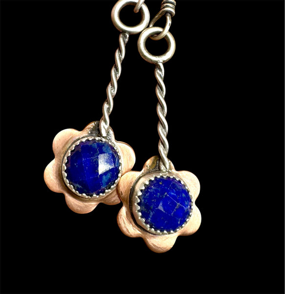 Lapis Copper and sterling dangle earrings