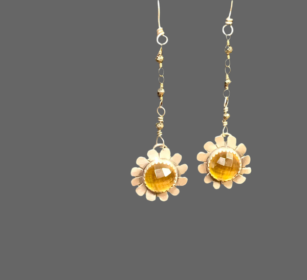 Citrine flower dangle earrings