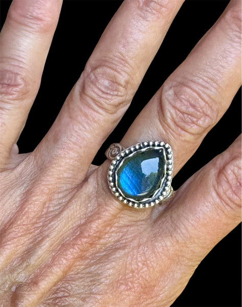 Labradorite teardrop and sterling ring