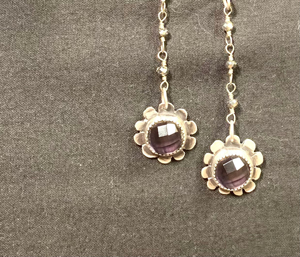 Amethyst flower dangle earrings
