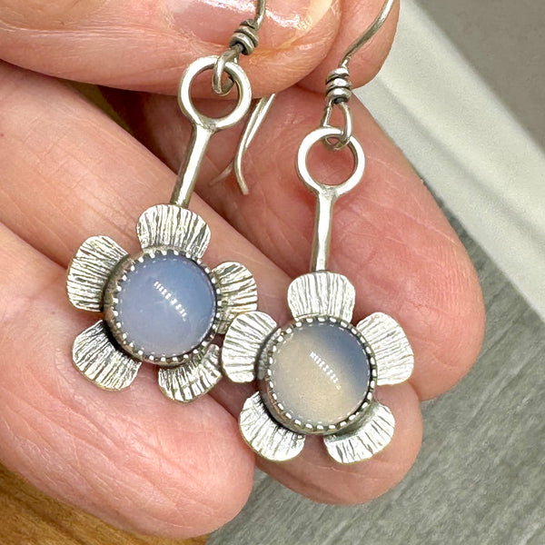 Blue chalcedony flower dangle earrings
