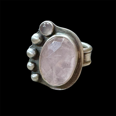 Rose quartz and silver ring