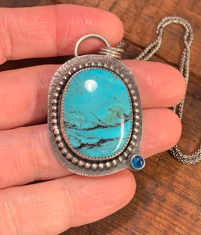 Ceremonial Turquoise with apatite and silver pendant