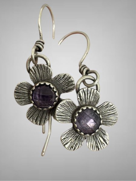 Amethyst flower dangle earrings