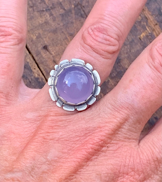 Violet chalcedony and silver ring