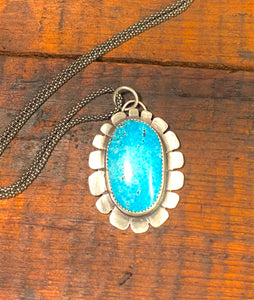 White water Turquoise and silver pendant Flower collection