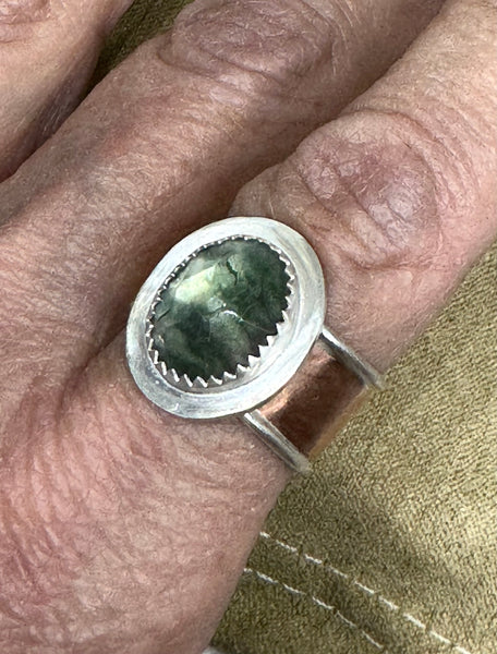 Fluorite, copper and silver ring