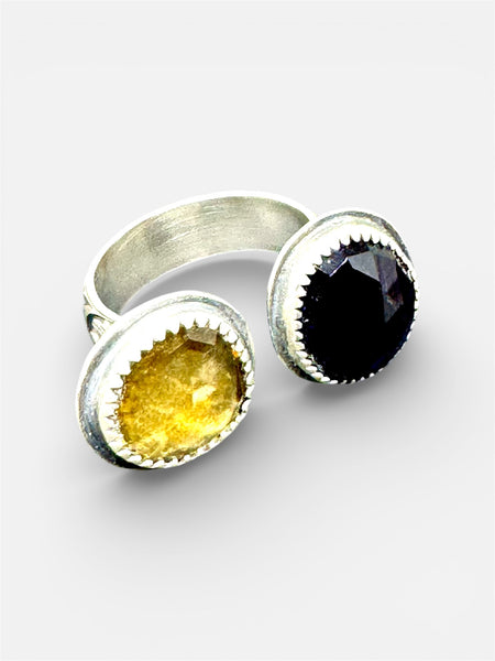Amethyst and citrine double silver ring