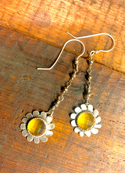 Citrine flower dangle earrings